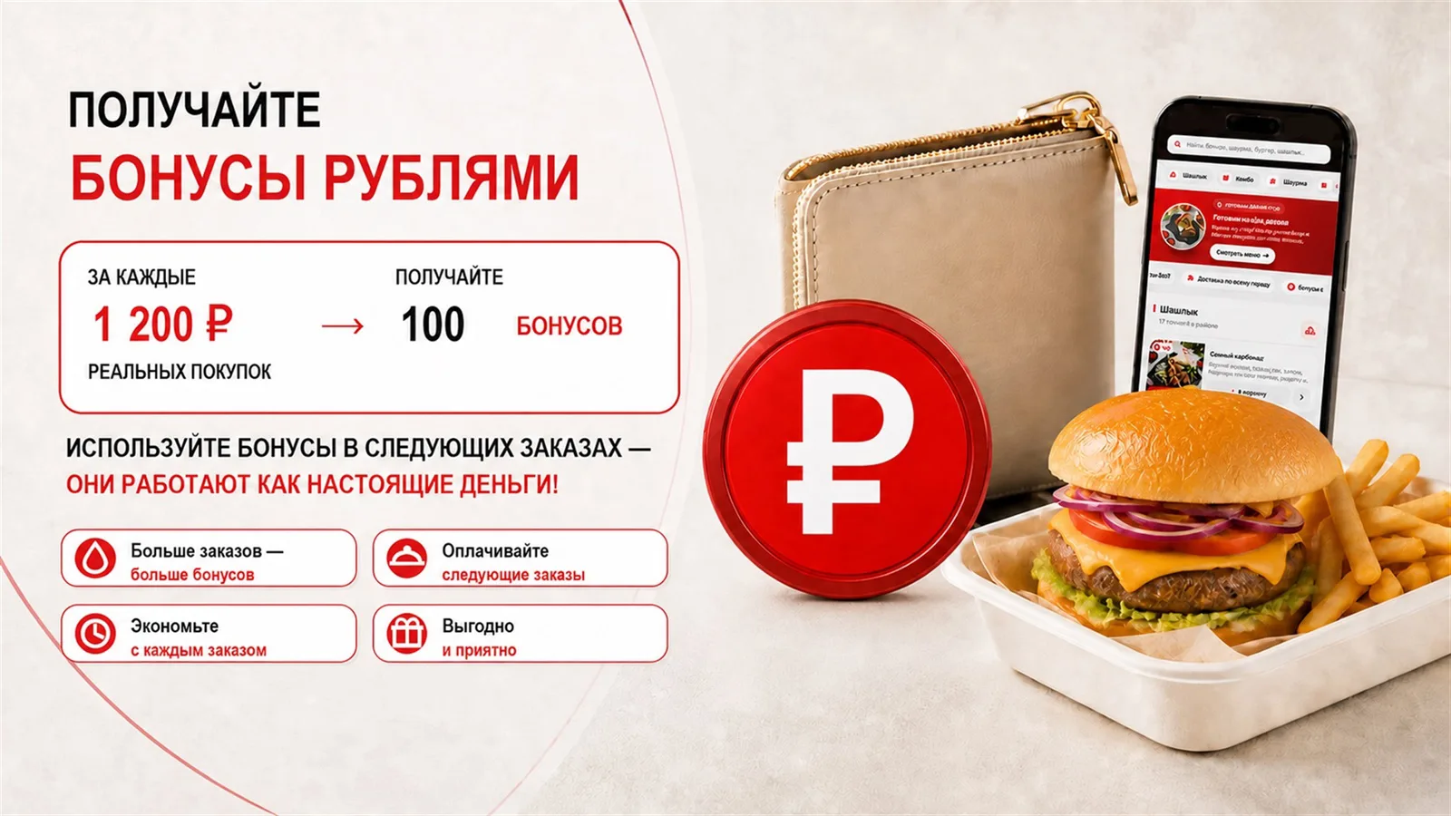 Бонусы настоящими рублями с каждого заказа
